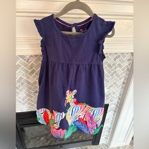Mini Boden Navy Dress with Multicolor Zebra Appliqué